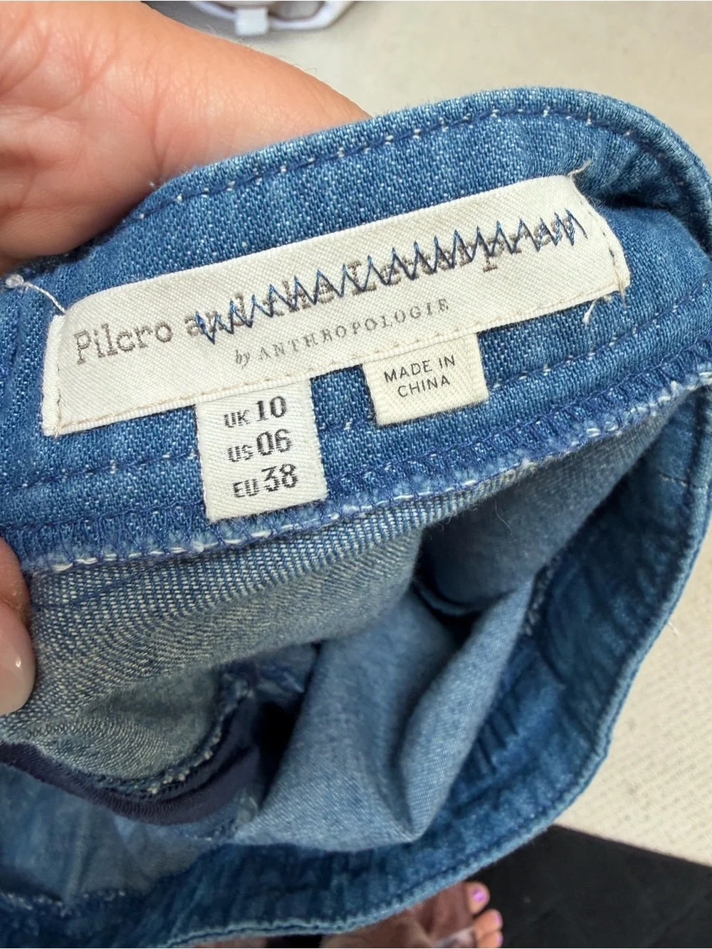 Pilcro Blue Denim Asymmetrical Wrap Skirt with Cream Side Tie size 6